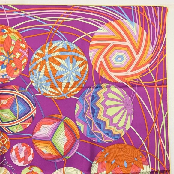 HERMES Carre 90 Scarf ""L’Art du Temari"" Silk Purple gray Auth yk18757 - Picture 9 of 16